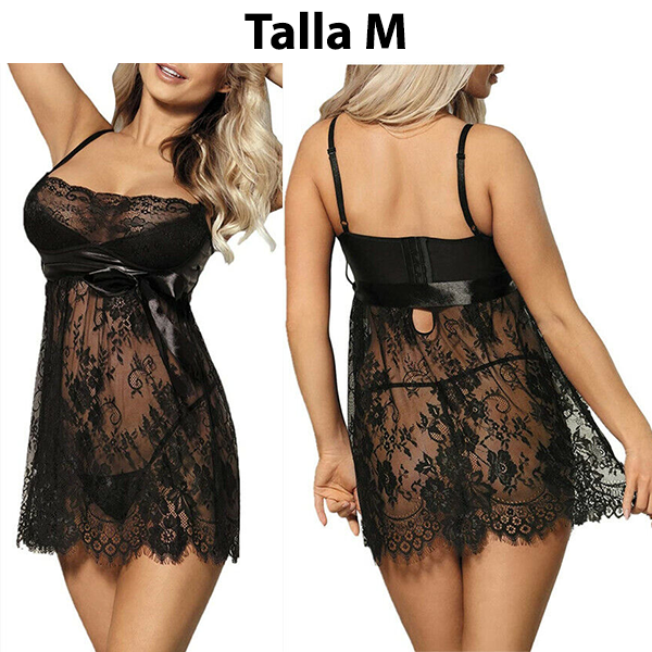 Sexy Lenceria Escote Babydoll Encaje Negro