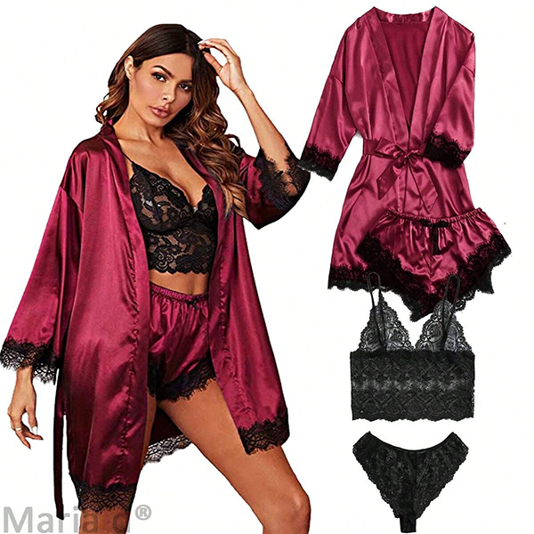 Sexy Conjunto 4 Pzas Lencería Satín