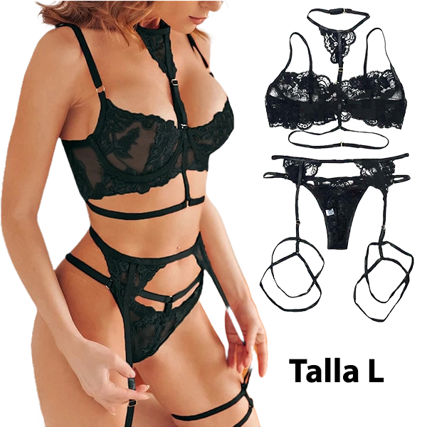 Sexy Conjunto Lenceria Encaje Negro