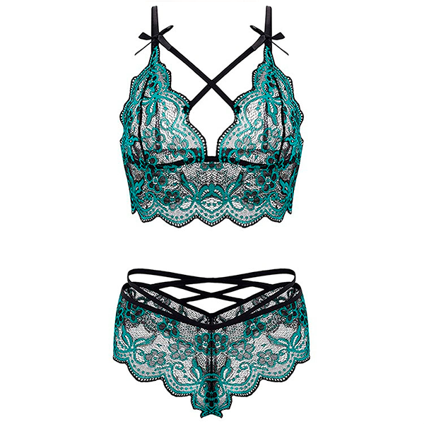 Sexy Conjunto 2 Pzas  Encaje Verde M