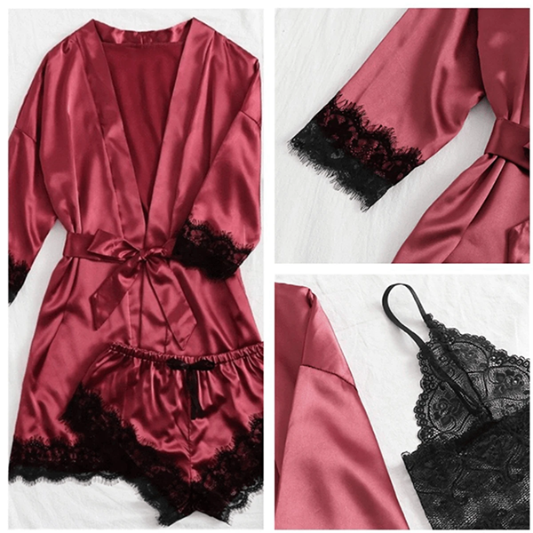 Sexy Conjunto 4 Pzas Lencería Satín