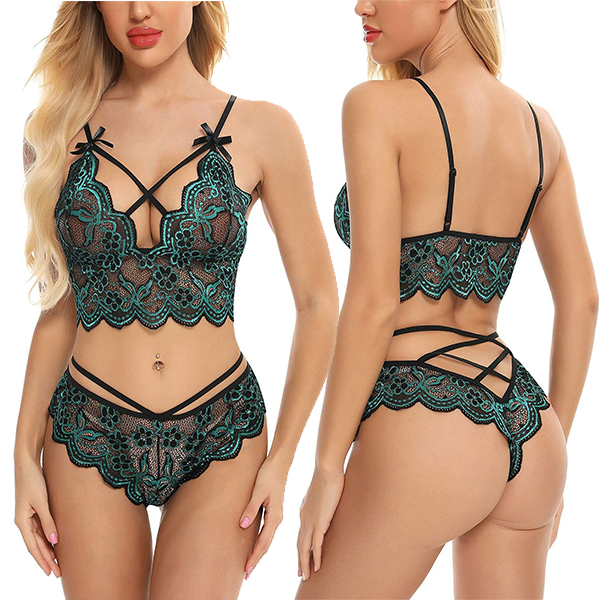 Sexy Conjunto 2 Pzas  Encaje Verde M