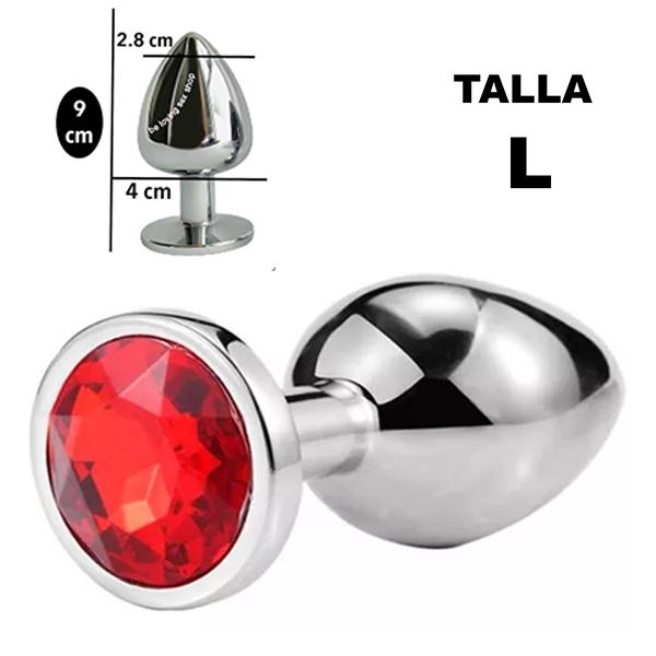 Plug Anal de acero inoxydable con esfera joya roja L