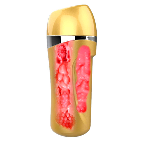 Masturbador Vibracion Base Ventosa Dorado
