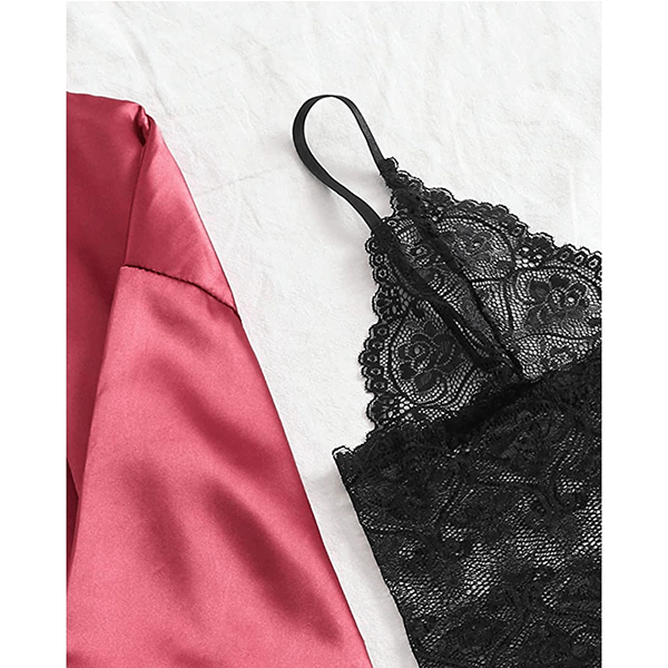 Sexy Conjunto 4 Pzas Lencería Satín