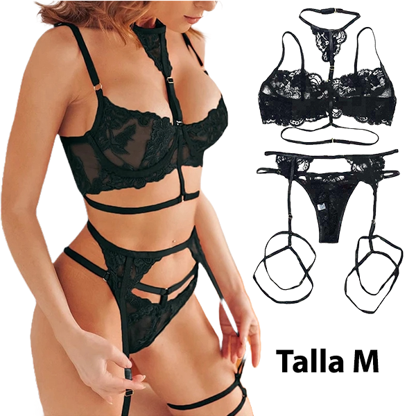 Sexy Conjunto Lenceria Encaje Negro