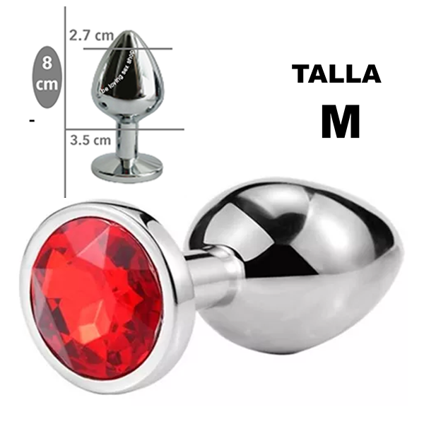 Plug Anal de acero inoxydable con esfera joya roja M