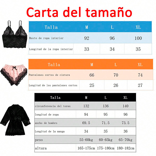 Sexy Conjunto 4 Pzas Lencería Satín