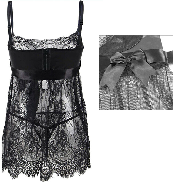 Sexy Lenceria Escote Babydoll Encaje Negro