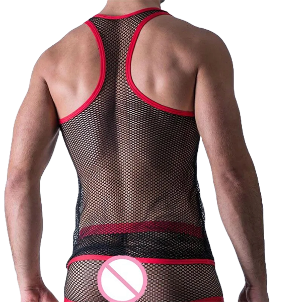 Conjunto De lencería Masculina Bicolor Malla Rojo