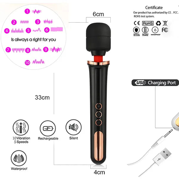 Masajeador Tipo Magic Wand Vibrador Negro