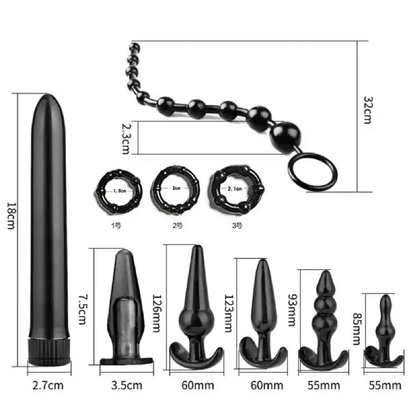 Kit De 10 Piezas Plugs Anales, Vibrador Y 3 Anillo Para Pene