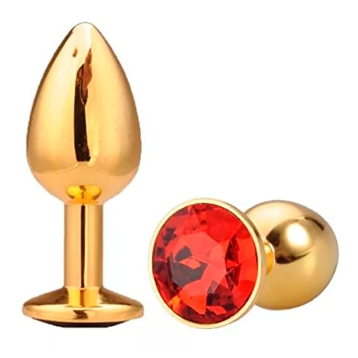 Plug anal de acero color Oro con esfera diamante roja M