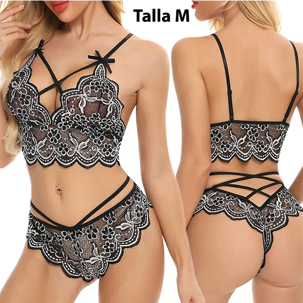Sexy Conjunto 2 Pzas Lenceria Blanco