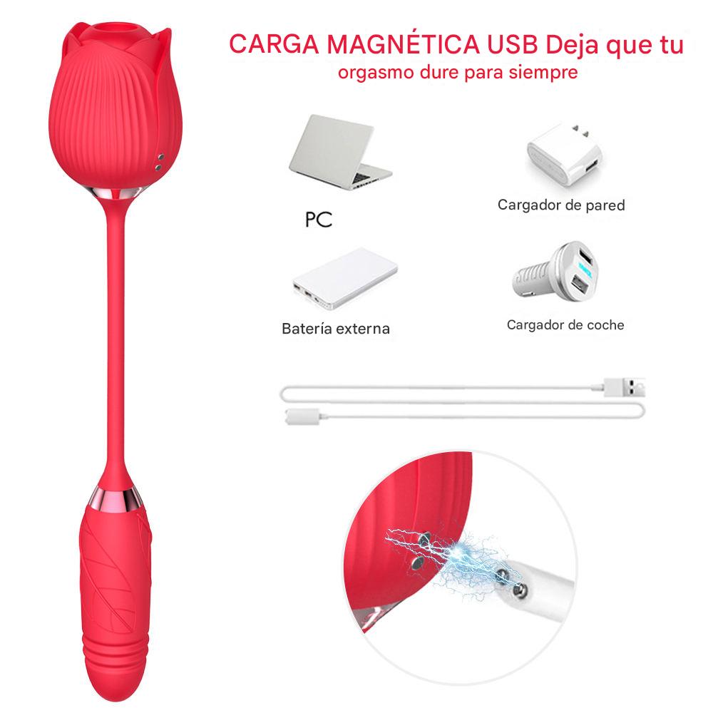 Rosa Succionadora Vibrador Efecto Acordeón Doble Estimulación