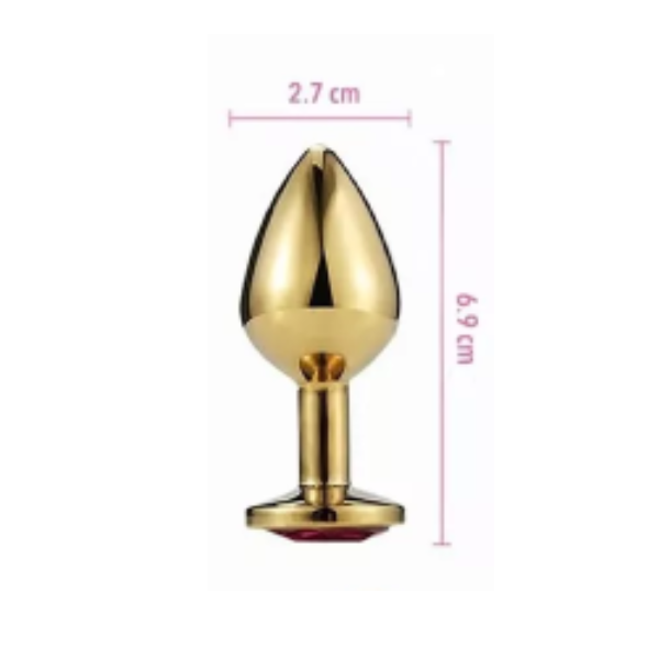 Plug anal de acero color Oro con esfera diamante roja S