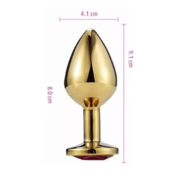Plug anal de acero color Oro con esfera diamante roja L