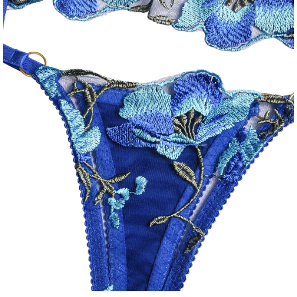 Conjunto de lencería 3 pzas Top y Liguero con elegantes bordados