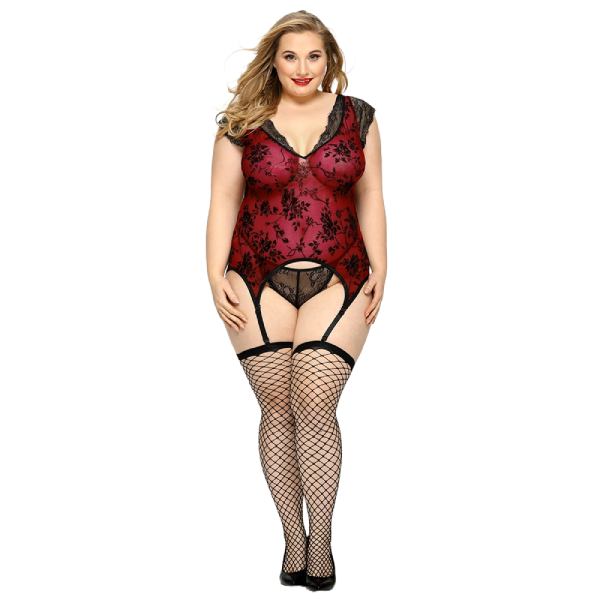 Babydoll con tanga, camisón de encaje floral L/XL