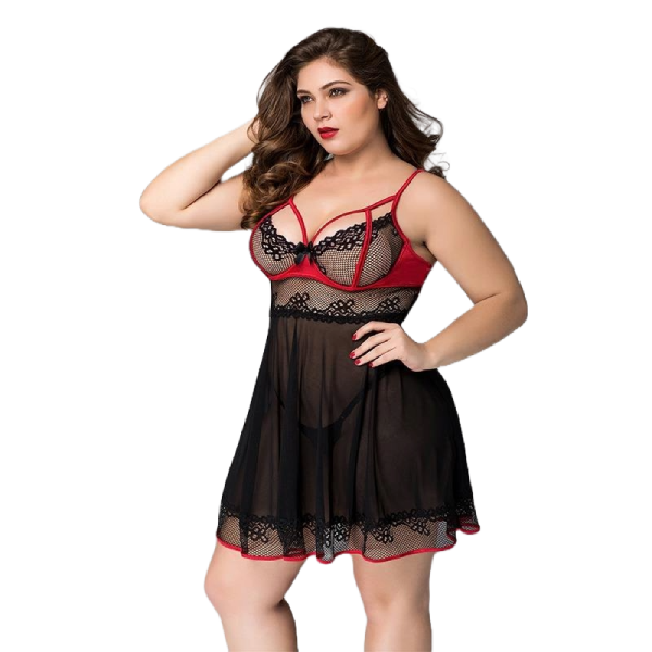 Vestido largo transparente de encaje, babydoll abierto L/XL