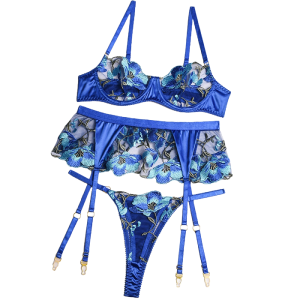 Conjunto de lencería 3 pzas Top y Liguero con elegantes bordados