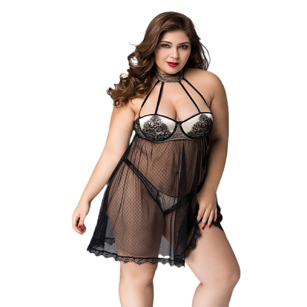 Vestido de Encaje Largo Transparente, Sexy Lencería de Noche L/XL