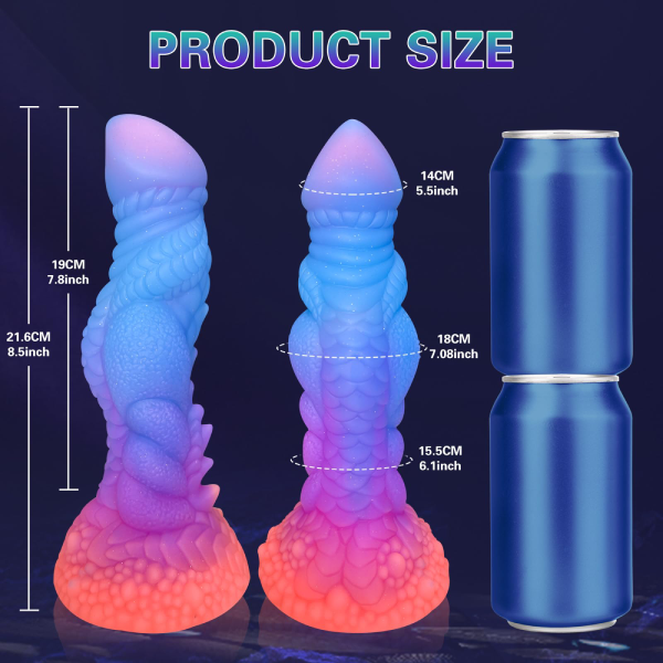 Dildo Alien Silicona Líquido Ventosa Fosforescente Celeste 8.5 Inch