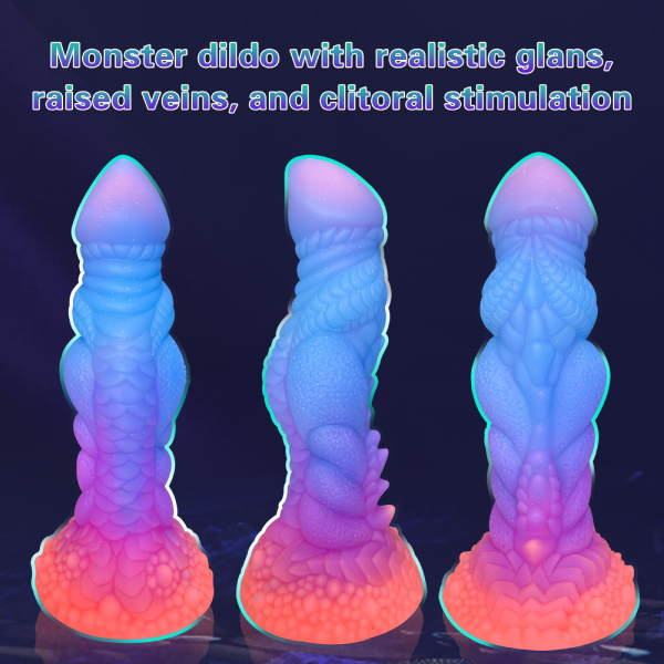 Dildo Alien Silicona Líquido Ventosa Fosforescente Celeste 8.5 Inch