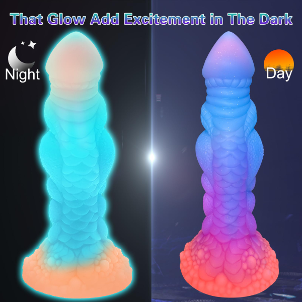 Dildo Alien Silicona Líquido Ventosa Fosforescente Celeste 8.5 Inch