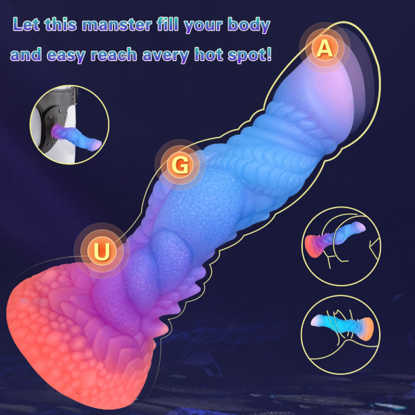 Dildo Alien Silicona Líquido Ventosa Fosforescente Celeste 8.5 Inch