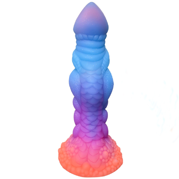 Dildo Alien Silicona Líquido Ventosa Fosforescente Celeste 8.5 Inch