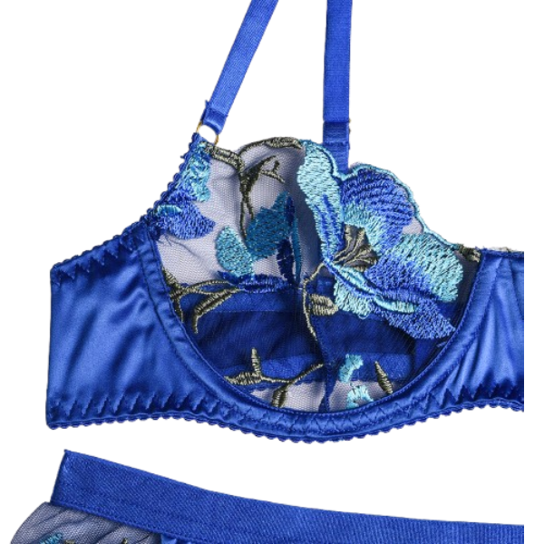 Conjunto de lencería 3 pzas Top y Liguero con elegantes bordados
