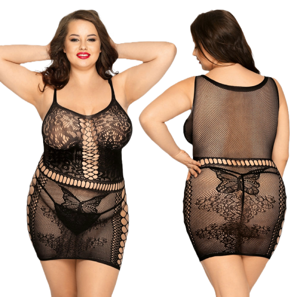 Lencería sexy de rejilla negra transparente L/XL