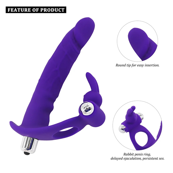 Anillo con un Dildo Vibrador tipo Cockring, Doble penetración