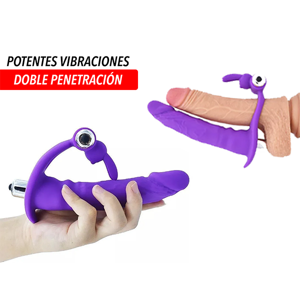 Anillo con un Dildo Vibrador tipo Cockring, Doble penetración