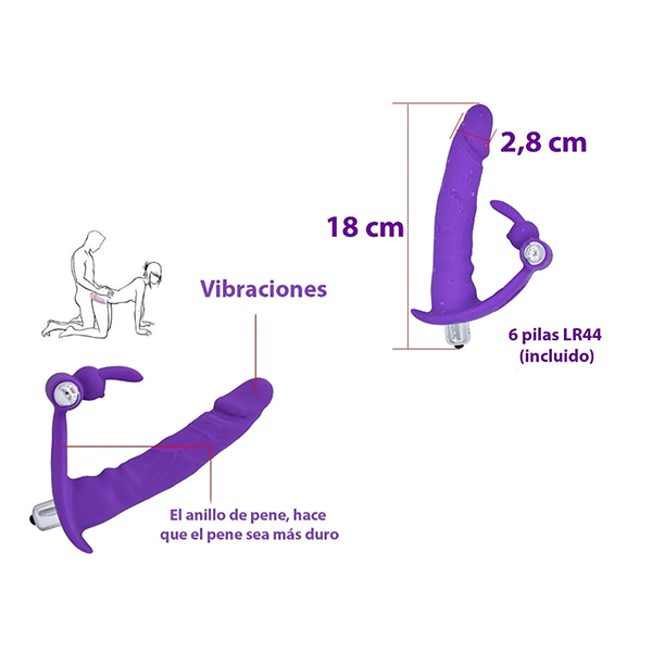 Anillo con un Dildo Vibrador tipo Cockring, Doble penetración