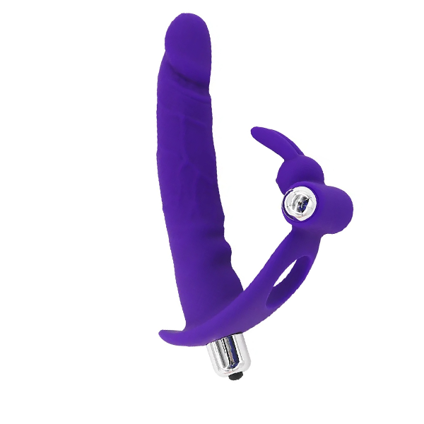 Anillo con un Dildo Vibrador tipo Cockring, Doble penetración