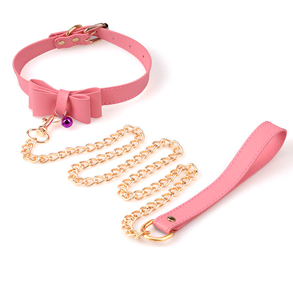 Sexy Collar Bdsm con Cadena Oro Rosa