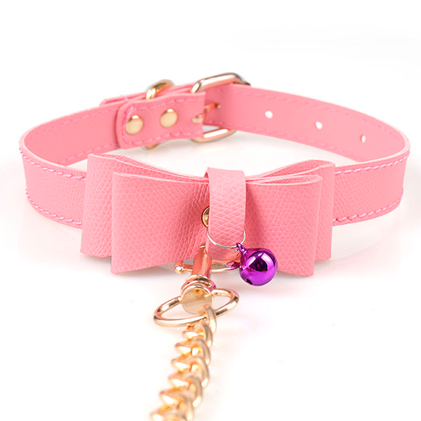 Sexy Collar Bdsm con Cadena Oro Rosa