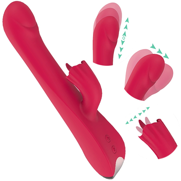 Vibrador de Silicon 3 en 1 Telescopico Rojo