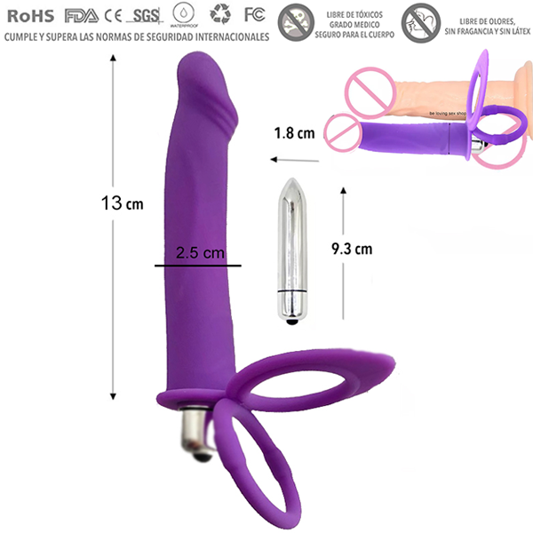 Anillo con Dildo Vibrador Morado