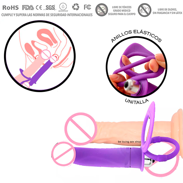 Anillo con Dildo Vibrador Morado