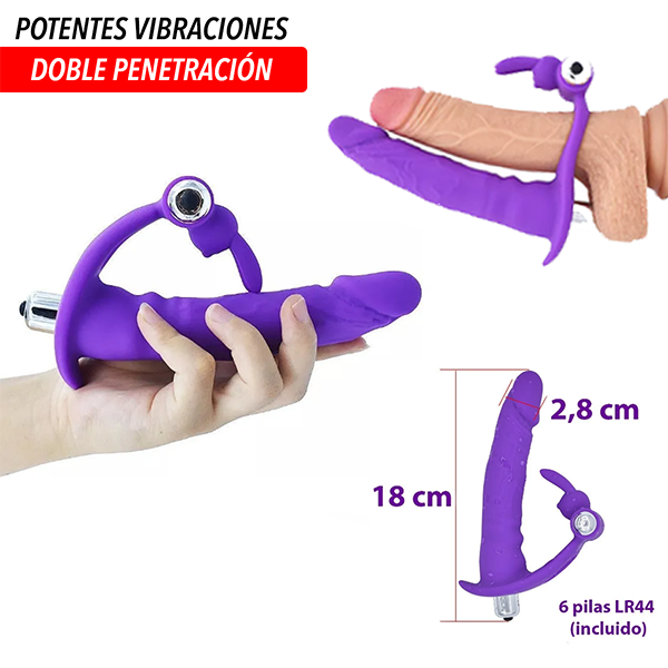 Anillo con un Dildo Vibrador tipo Cockring, Doble penetración