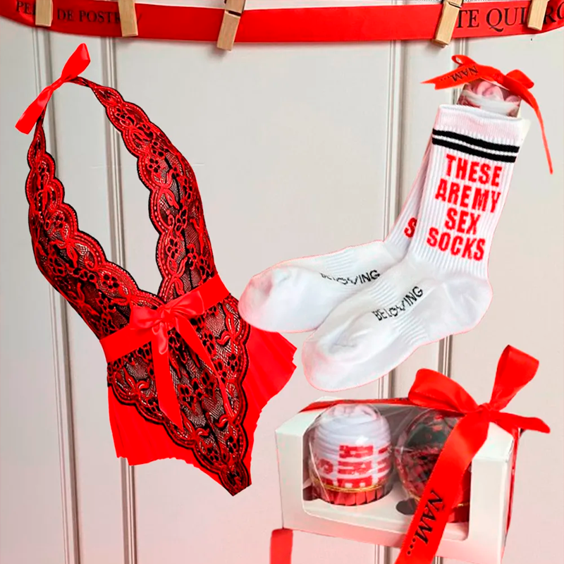 Idea de Regalo Cupcakes Para Dos Divertido Kit para Parejas Sex Socks + Elegante Lencería