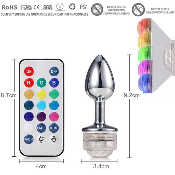Plug Metálico con Luz de Colores a Control