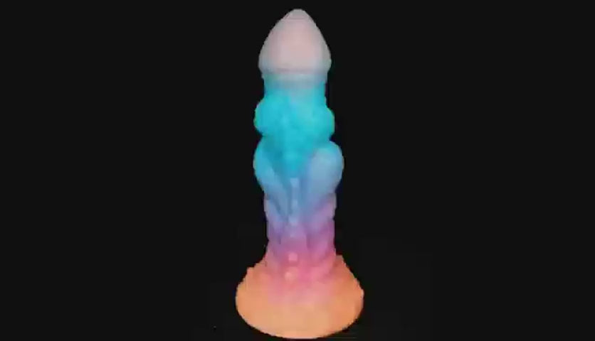Dildo Alien Silicona Líquido Ventosa Fosforescente Celeste 8.5 Inch