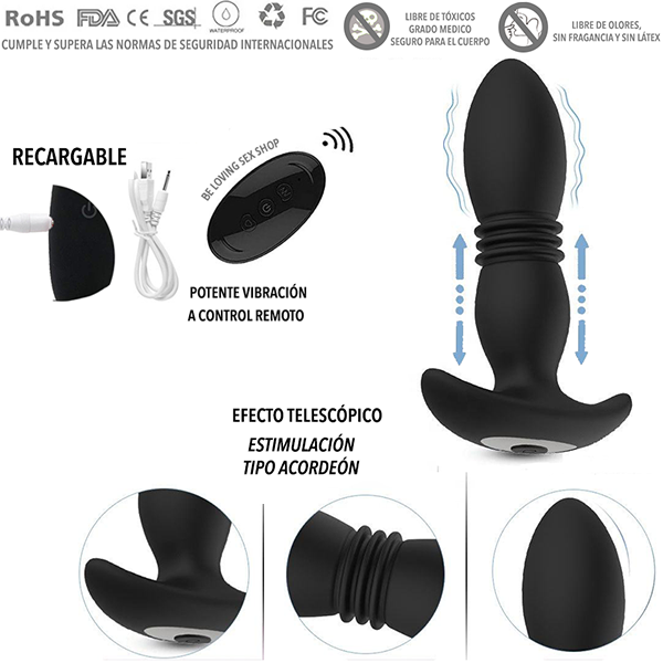 Plug Anal con vibracion y Telescópico, Prostático